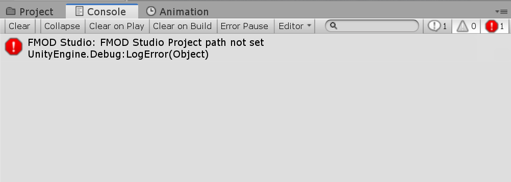 Unity Console - Errore FMOD: Path del progetto non trovata