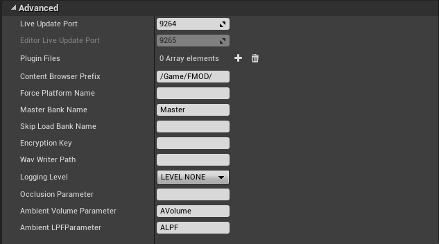 FMOD Studio Plugin settings in Unreal Engine 4