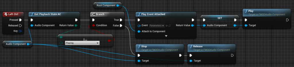 FMOD Playback State Audio Component Blueprint node