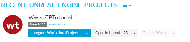 Wwise Launcher showing Unreal Engine 4 projects